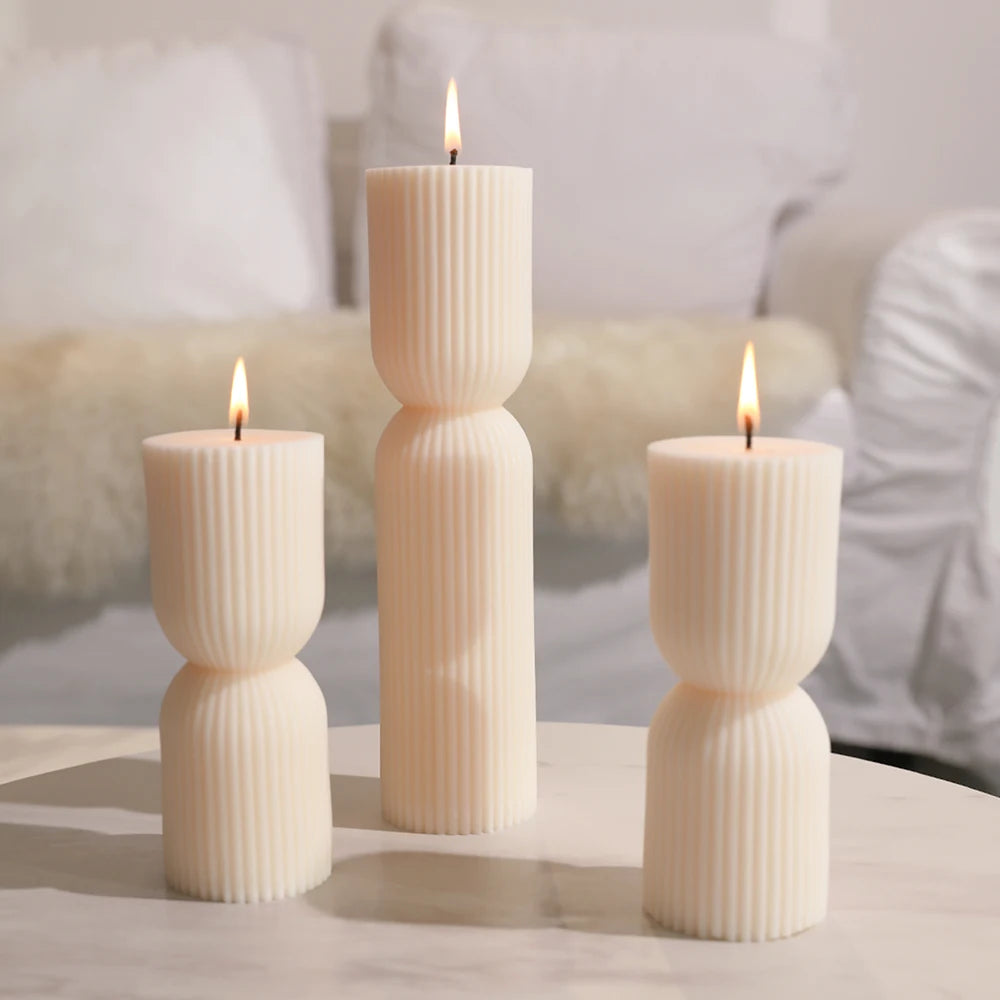 Hourglass Ribbed Pillar Candle Mold