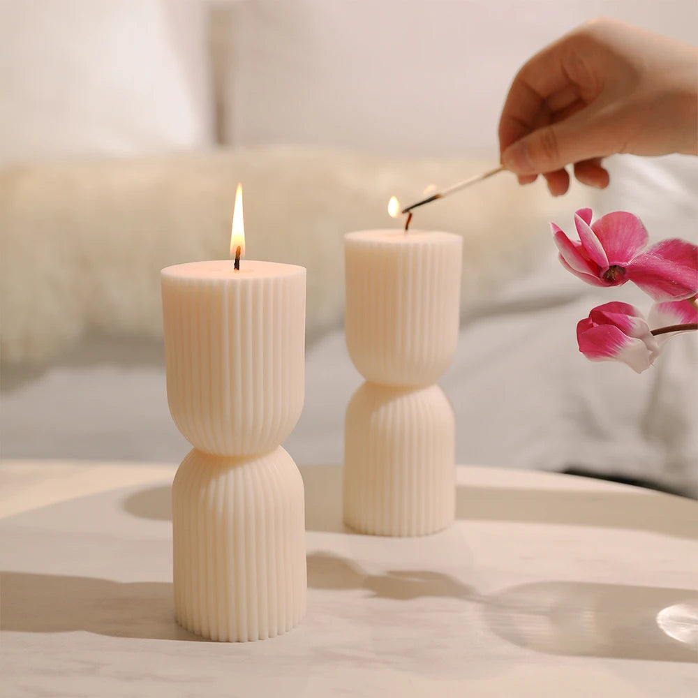 Hourglass Ribbed Pillar Candle Mold