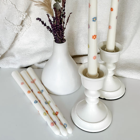 Hand painted flowers long glossy candlestick